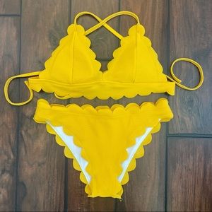 Darling Yellow Scalloped Bikini by Zaful